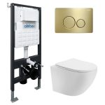 Комплект инсталляции Abber с унитазом Bequem с кнопкой золото и сиденьем микролифт (AC1100T-AC0105-AC0121MMG)