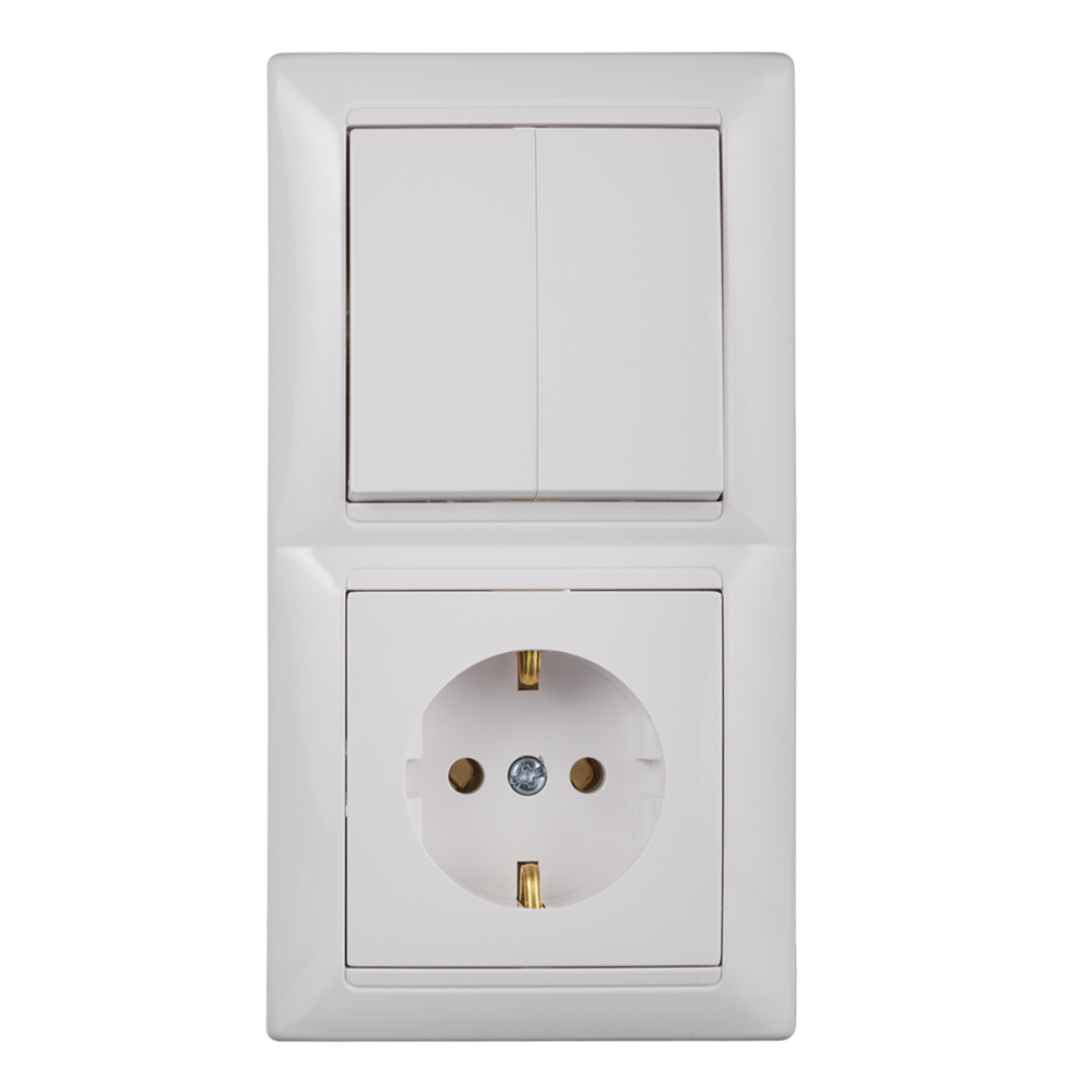 original-11186.jpg Блок выключателя с розеткой Svet SV1001 двухклавишный встраиваемый белый (SV1001-0004) — изображение 1