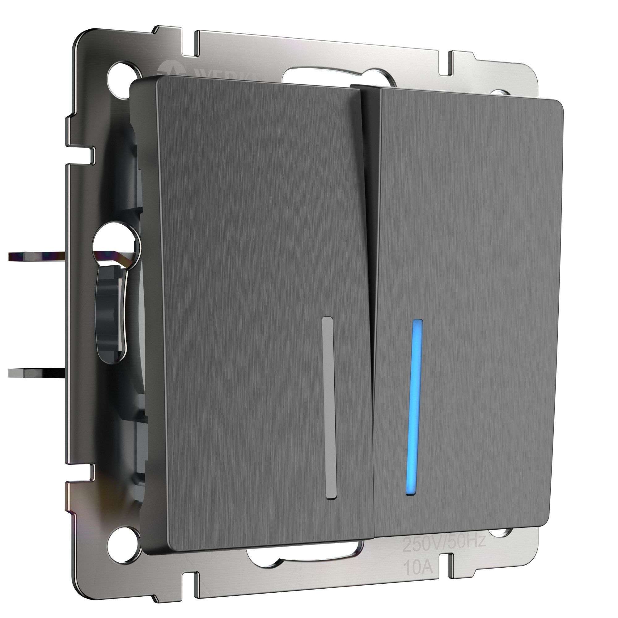 original-11334.jpg Выключатель Werkel двухклавишный встраиваемый графит рифленый проходной (a050757) — изображение 1