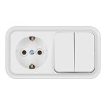 Блок выключатель и розетка Svet двухклавишный накладной белый (EV0362-5220)