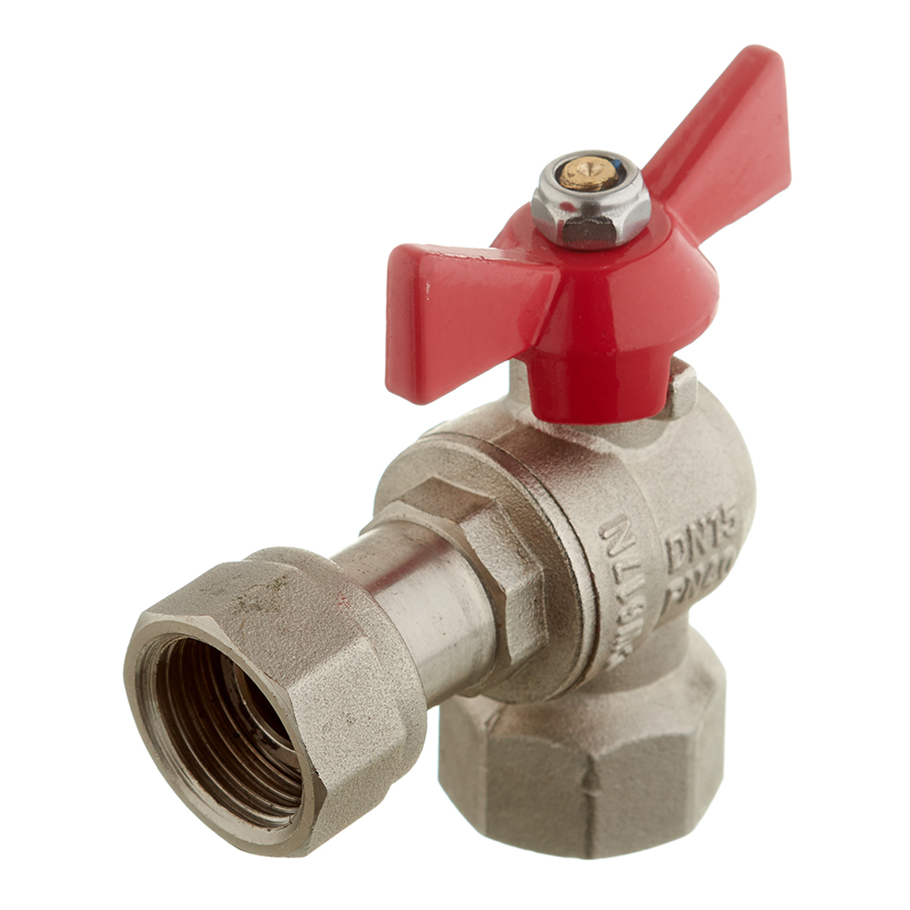 original-12022.jpg Кран шаровой латунный Valtec Base 1/2 ВР(г) х 1/2 ВР(г) бабочка с накидной гайкой угловой (VT.266.N.0404) — изображение 1