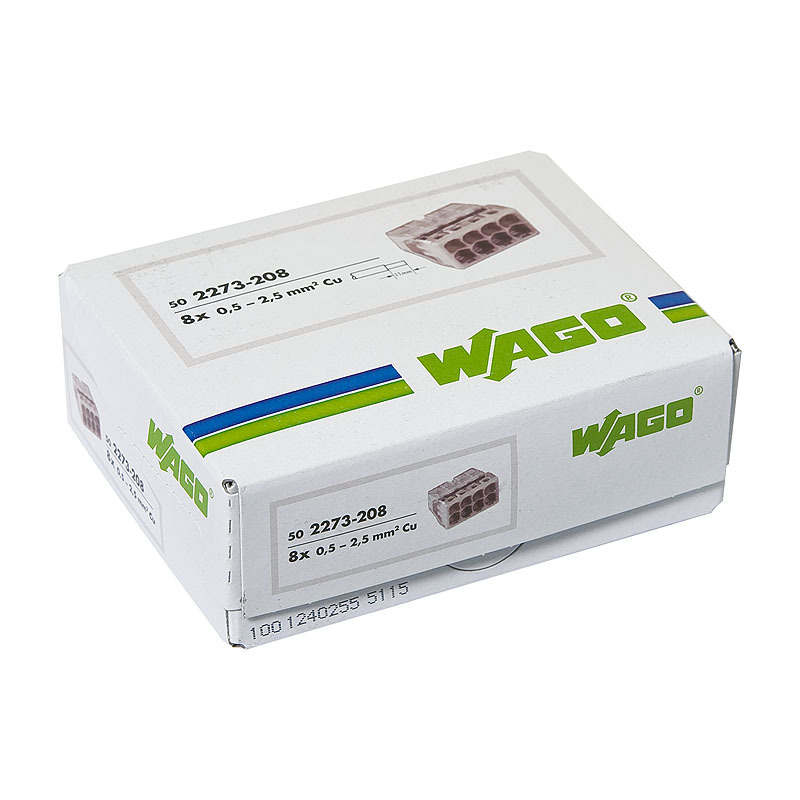 and-studio@mail.ru Клемма на 8 проводов Wago 0,5-2,5 кв.мм самозажимная без пасты (50 шт.) (2273-208/2669) — изображение 1