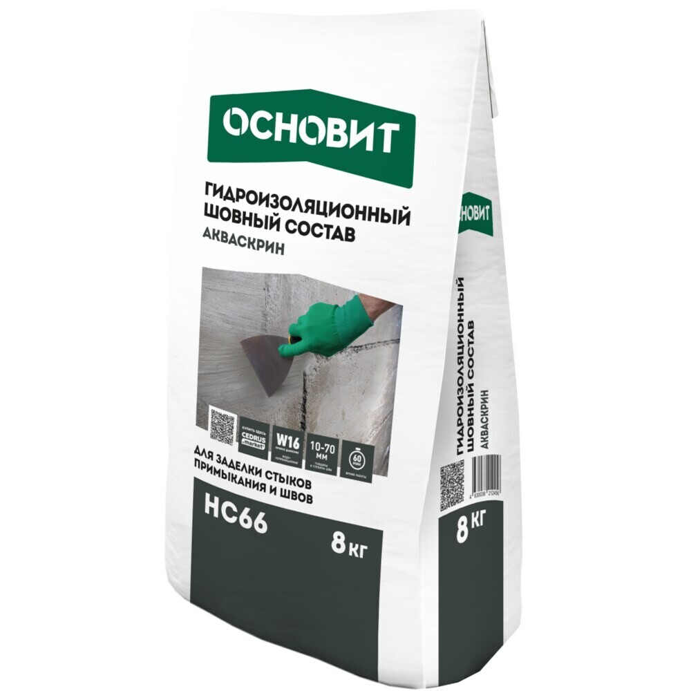 original-12124.jpg Гидроизоляция цементная Основит Акваскрин HC66 для швов и трещин 8 кг — изображение 1