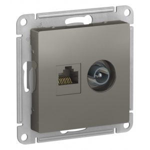 Розетка телевизионная/ компьютерная Systeme Electric AtlasDesign встраиваемая сталь TV/ RJ45 (ATN000989)