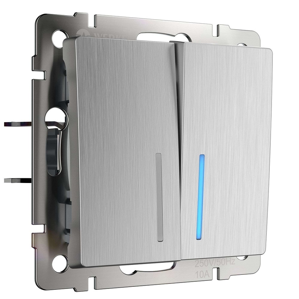 original-13241.jpg Выключатель Werkel двухклавишный встраиваемый серебряный рифленый с подсветкой (a051369) — изображение 1