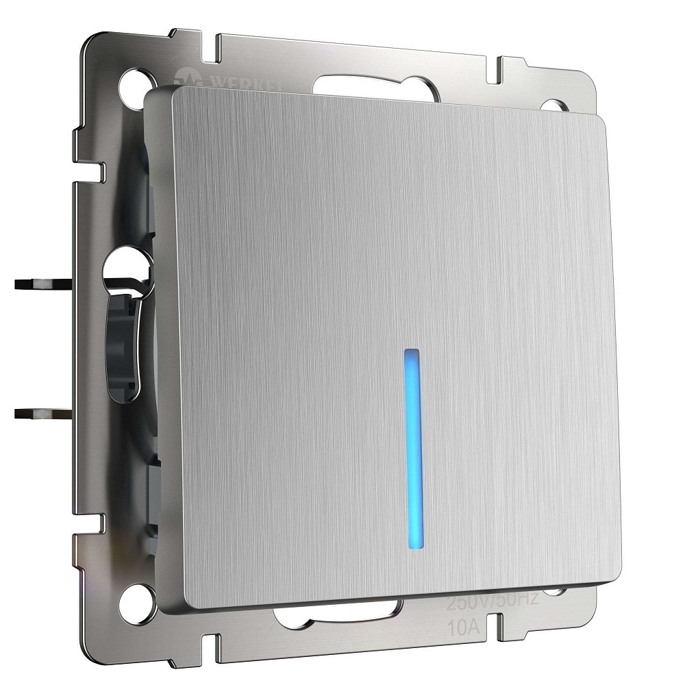 original-13256.jpg Выключатель Werkel одноклавишный встраиваемый серебряный рифленый с подсветкой (a051364) — изображение 1