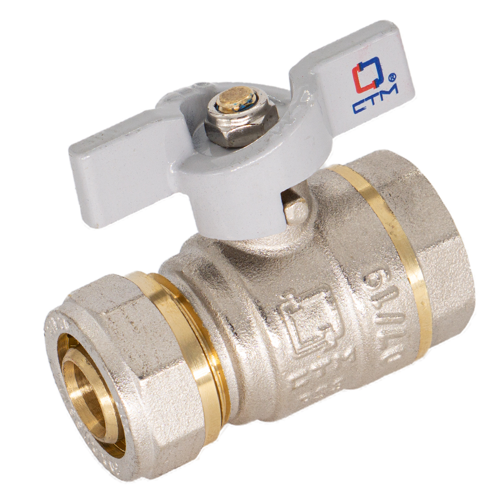 original-13364.jpg Кран шаровой латунный CTM Стандарт 20 обж(ц) х 1/2 ВР(г) для металлопластиковых труб бабочка прямой (CWPF1220) — изображение 1