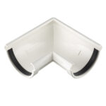 Угол желоба Docke Lux пластиковый d140 мм 90° пломбир RAL 9003