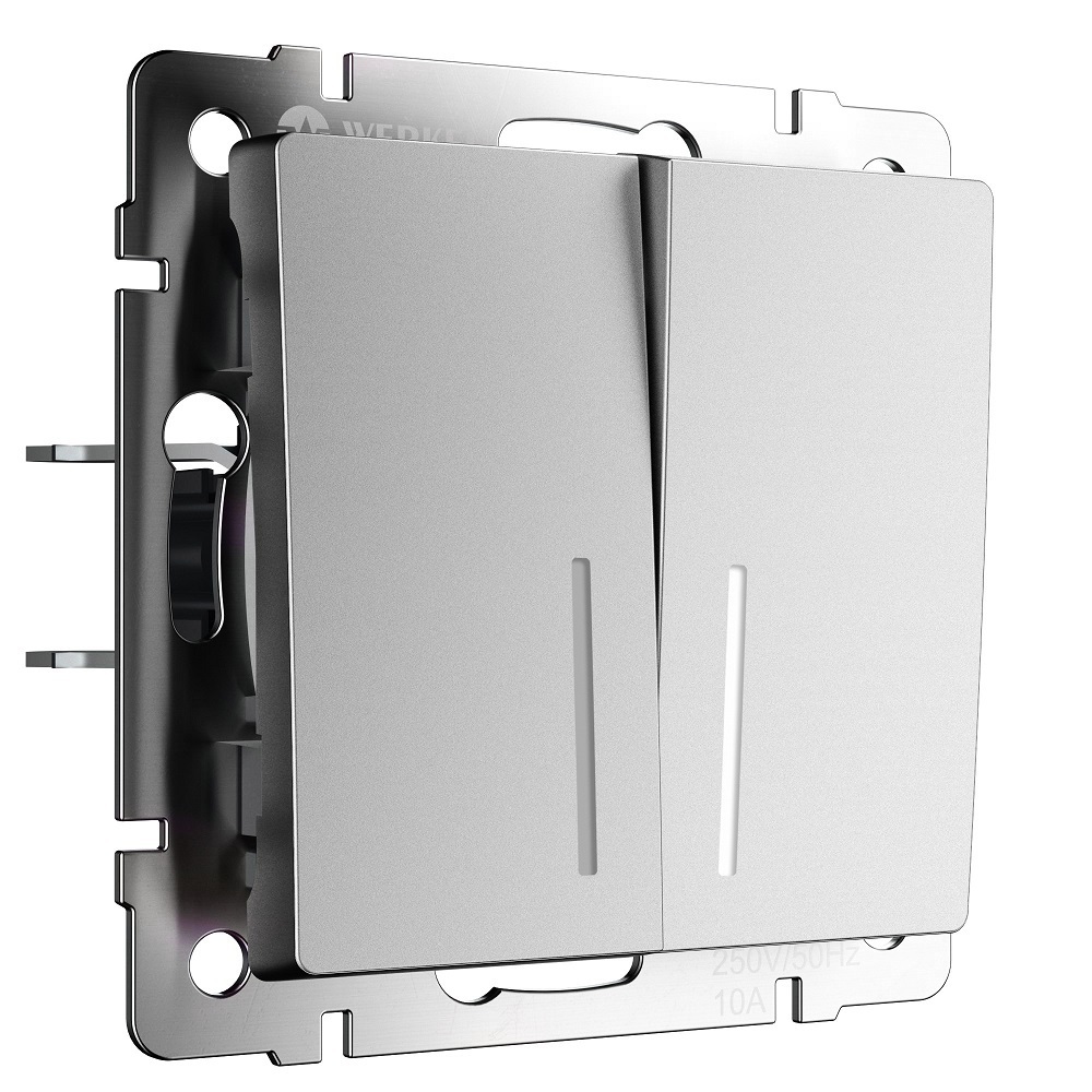 original-14546.jpg Выключатель Werkel двухклавишный встраиваемый серебряный матовый проходной с подсветкой (a063616) — изображение 1