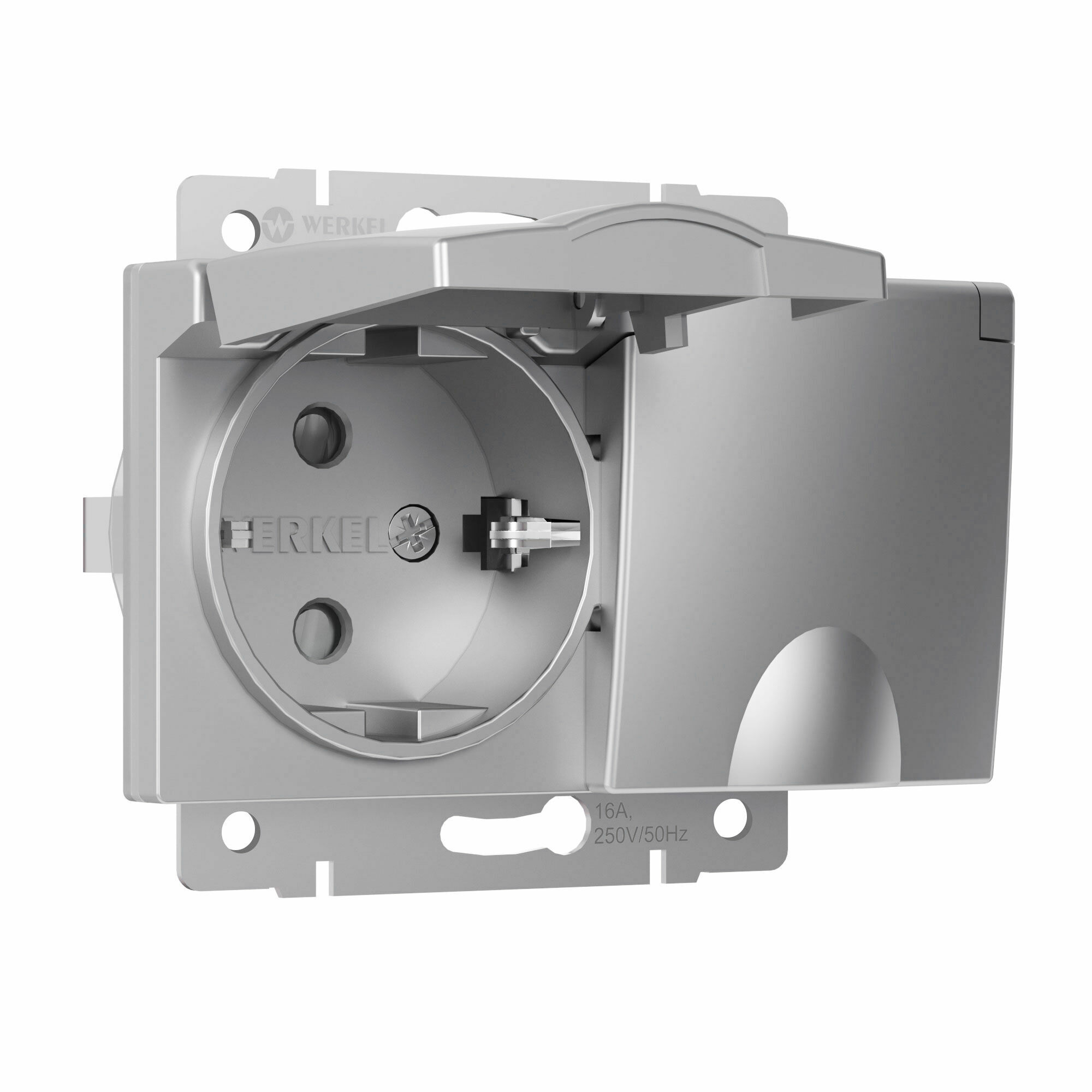 original-15027.jpg Розетка Werkel встраиваемая серебряная со шторками с крышкой (a057285) — изображение 1