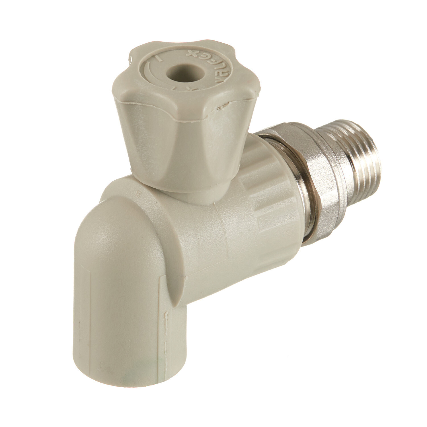 original-15113.jpg Кран шаровой полипропиленовый Valfex 20 мм х 1/2 НР(ш) с американкой угловой серый (10148020Г) — изображение 1