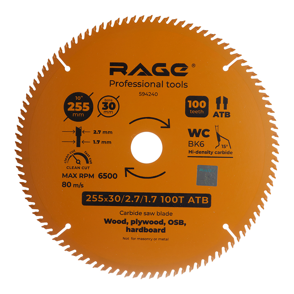 original-15164.jpg Диск пильный по дереву Rage by Vira Clean cut 255х30х1,7 мм 100 зубьев (594240) — изображение 1