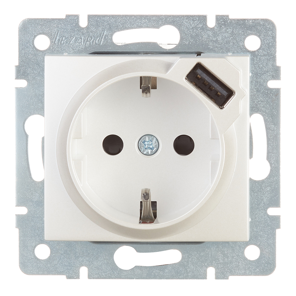 original-15360.jpg Розетка Lezard Karina встраиваемая жемчужно-белая с USB-A (707-3088-181) — изображение 1