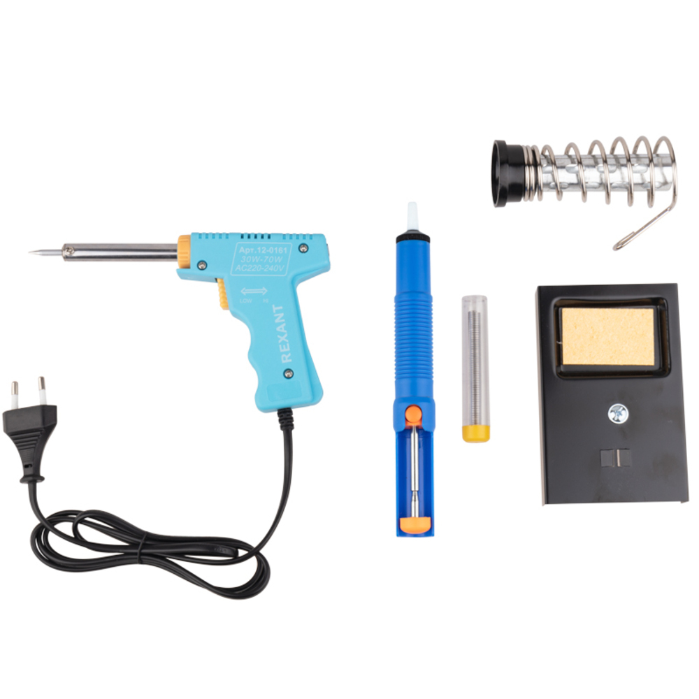 original-15390.jpg Паяльник-пистолет электрический Rexant 30/70 Вт 230 В с подставкой и оловоотсосом (12-0164) — изображение 1