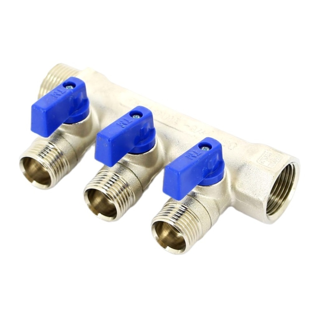 original-15833.jpg Коллектор Tiemme 3/4 ВР(г) х 3 выхода 1/2 НР(ш) ЕК х 3/4 НР(ш) с шаровыми кранами (1820003) — изображение 1