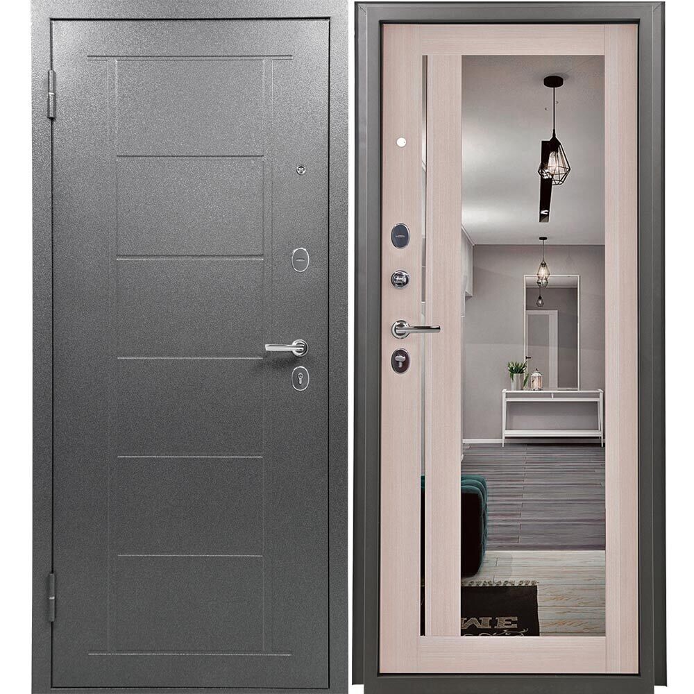 original-1624.jpg Дверь входная Промет Титан левая букле графит - беленый дуб с зеркалом 860х2050 мм — изображение 1