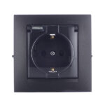 Розетка Simon 15 встраиваемая графит со шторками с крышкой (1590450-038)