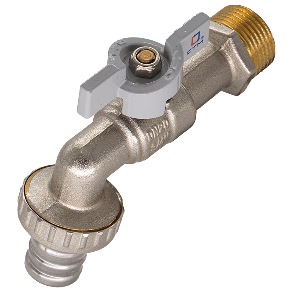 original-16641.jpg Кран шаровой латунный СТМ Стандарт 3/4 НР(ш) бабочка со штуцером угловой (CWBB0034) — изображение 1