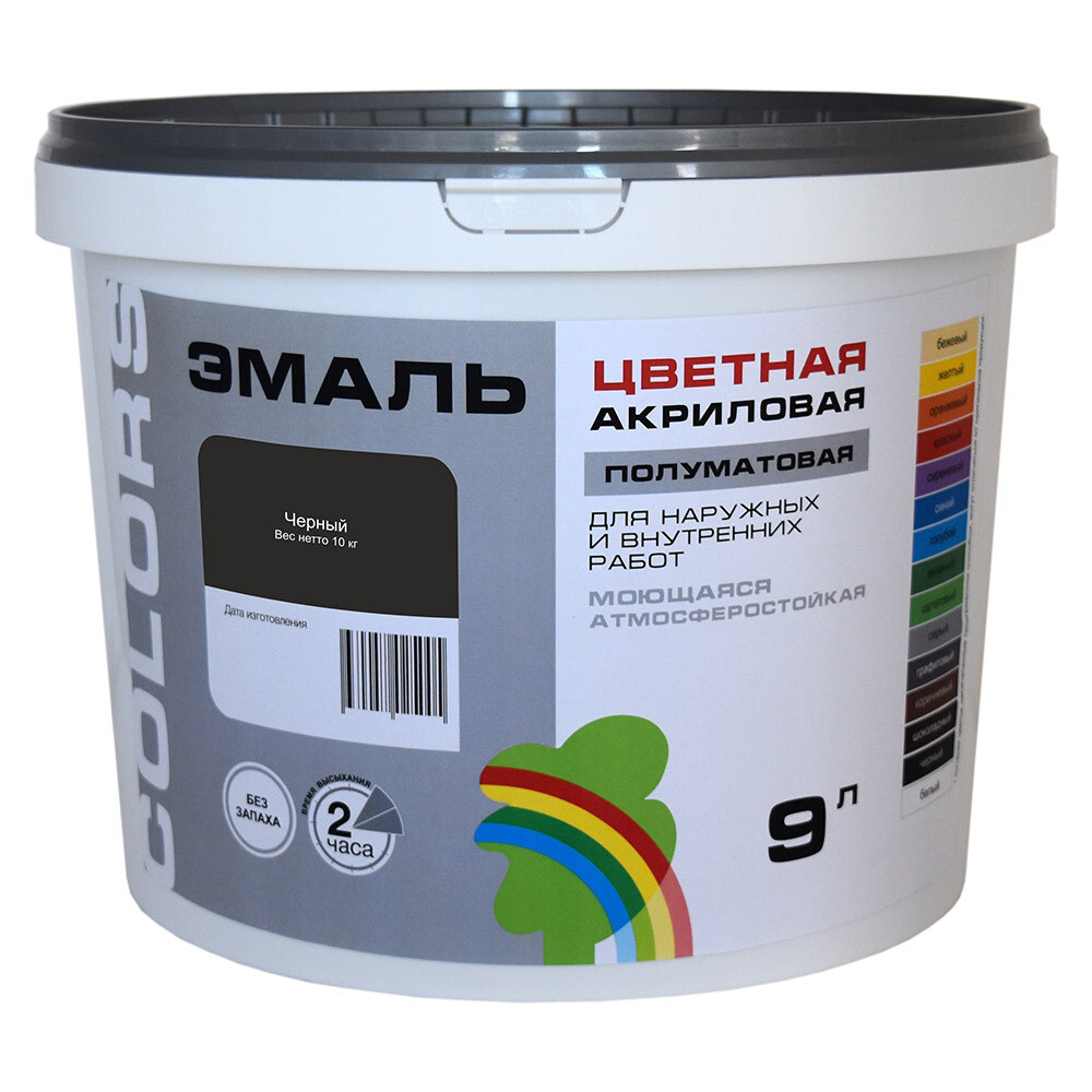original-17151.jpg Эмаль универсальная акриловая Радуга Colors черная полуматовая 9 л — изображение 1