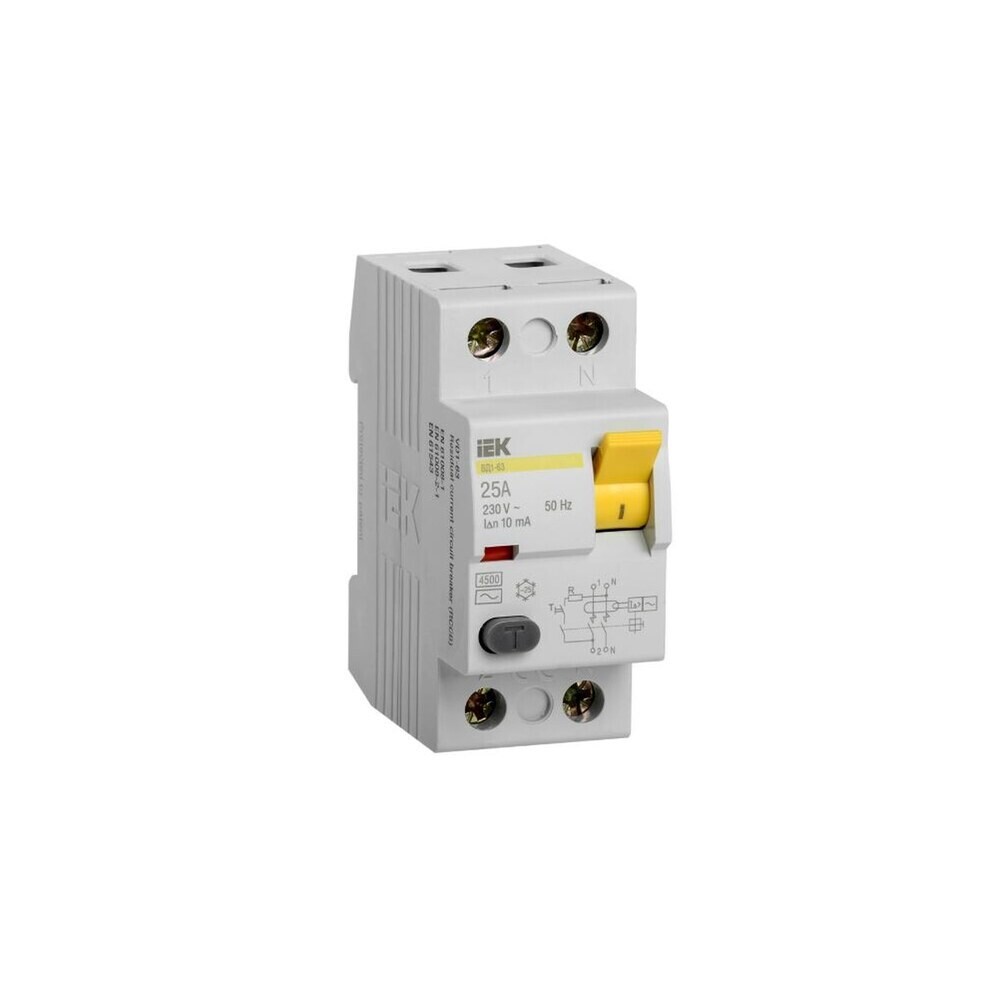 original-17646.jpg УЗО IEK ВД1-63 25А 1P+N тип AC 10 мА 4,5 кА (MDV10-2-025-010) — изображение 1