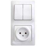 Блок выключатель и розетка Systeme Electric Glossa двухклавишный встраиваемый белый (GSL000172)