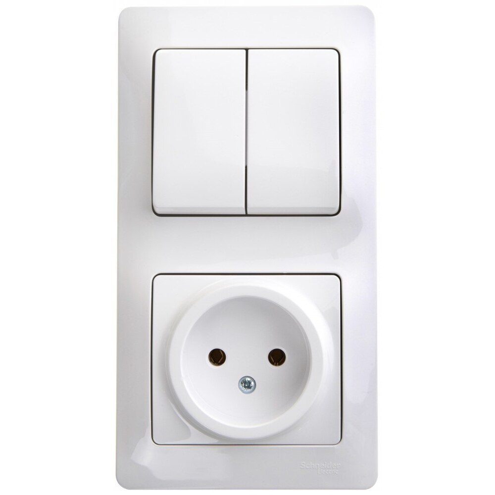 original-17771.jpg Блок выключатель и розетка Systeme Electric Glossa двухклавишный встраиваемый белый (GSL000172) — изображение 1