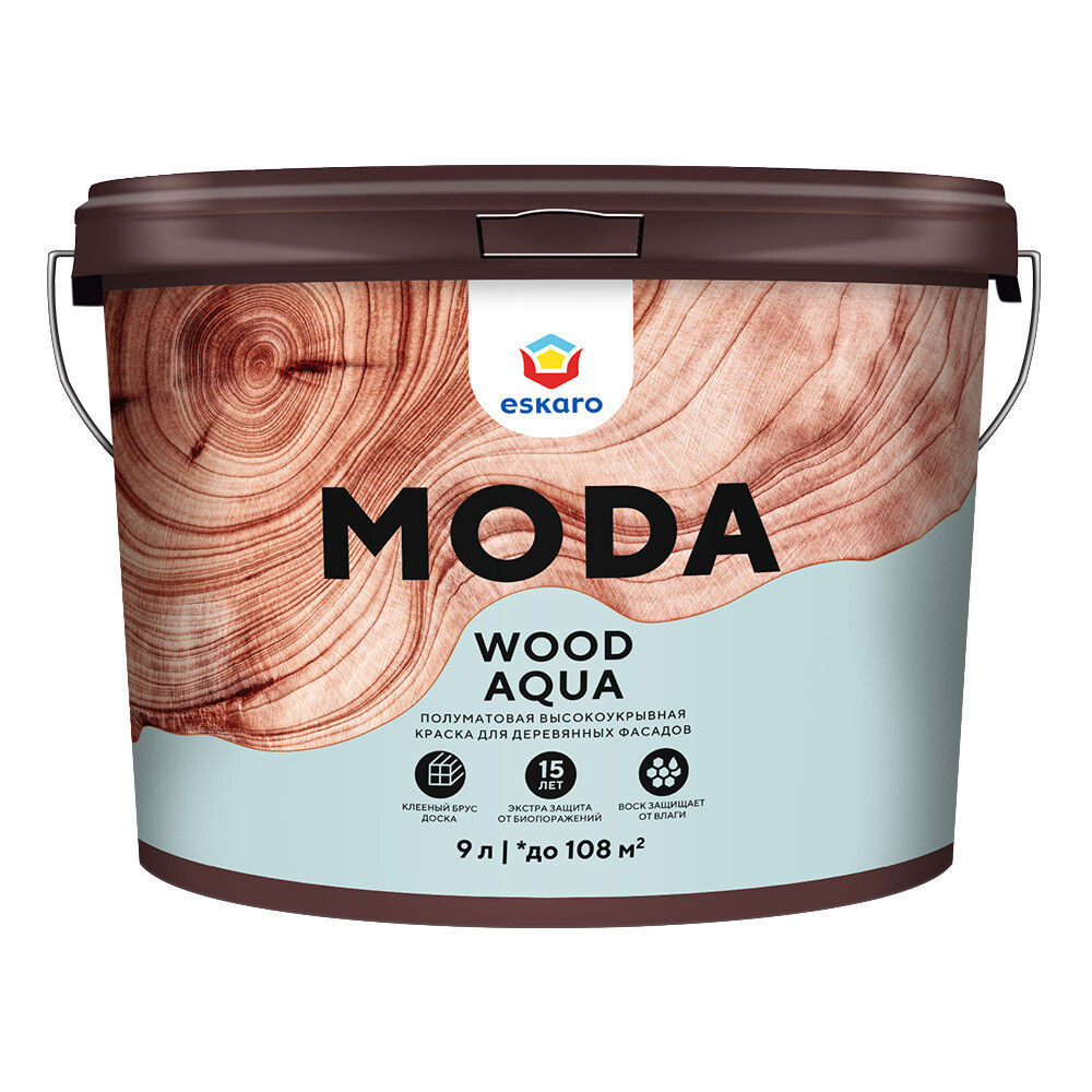 original-18457.jpg Краска фасадная по дереву Eskaro Moda Wood Aqua акриловая база А белая 9 л — изображение 1