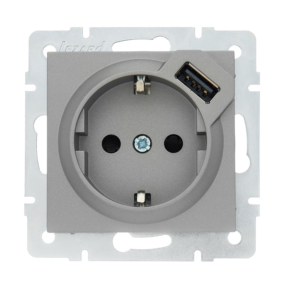 original-18494.jpg Розетка Lezard Vesna встраиваемая платина с USB-A (742-3588-181) — изображение 1