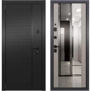 Дверь входная Torex Талса Скай левая крема - черная шагрень с зеркалом 860х2050 мм