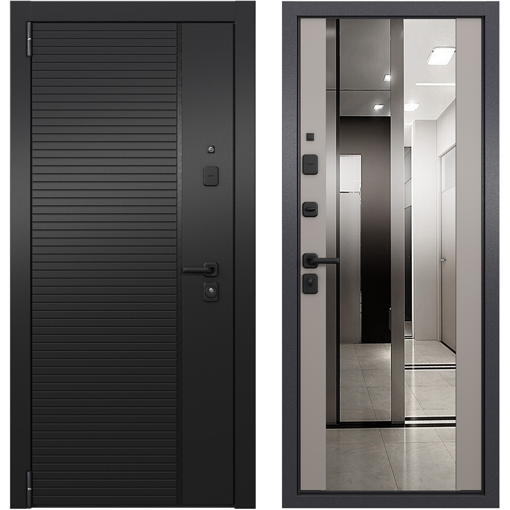 original-18724.jpg Дверь входная Torex Талса Скай левая крема - черная шагрень с зеркалом 860х2050 мм — изображение 1