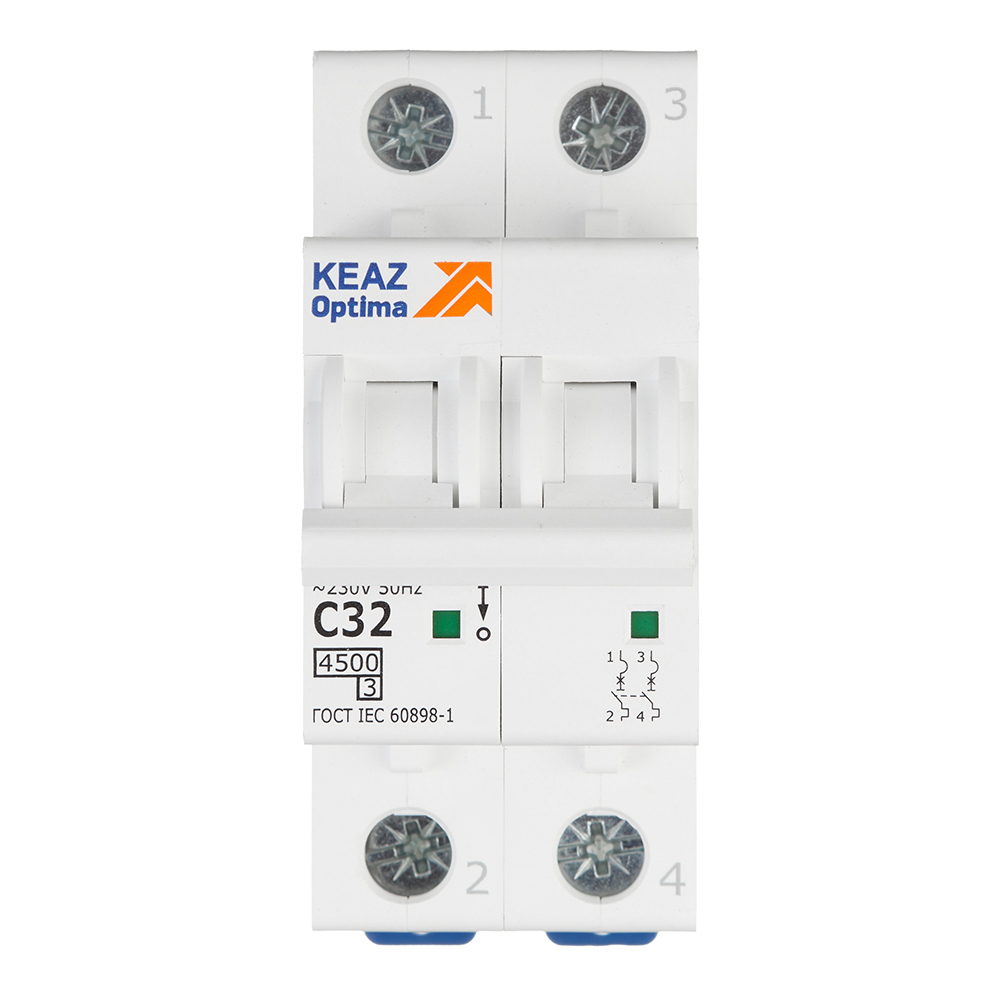 original-1885.jpg Автоматический выключатель модульный КЭАЗ OptiDin BM63 2P 32А тип C 4,5 кА 230/400 В (326806) — изображение 1