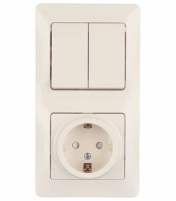 original-19268.jpg Блок выключатель и розетка Systeme Electric Glossa двухклавишный встраиваемый бежевый со шторками (GSL000274) — изображение 1