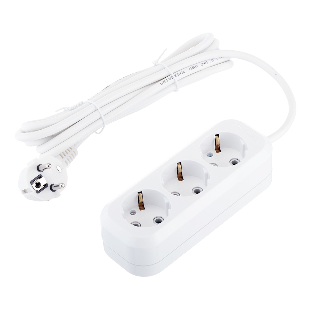 original-19556.jpg Удлинитель UNIVersal 3 розетки 3 м ПВС 3х1 кв.мм 13 А 2,9 кВт белый (9631977) — изображение 1