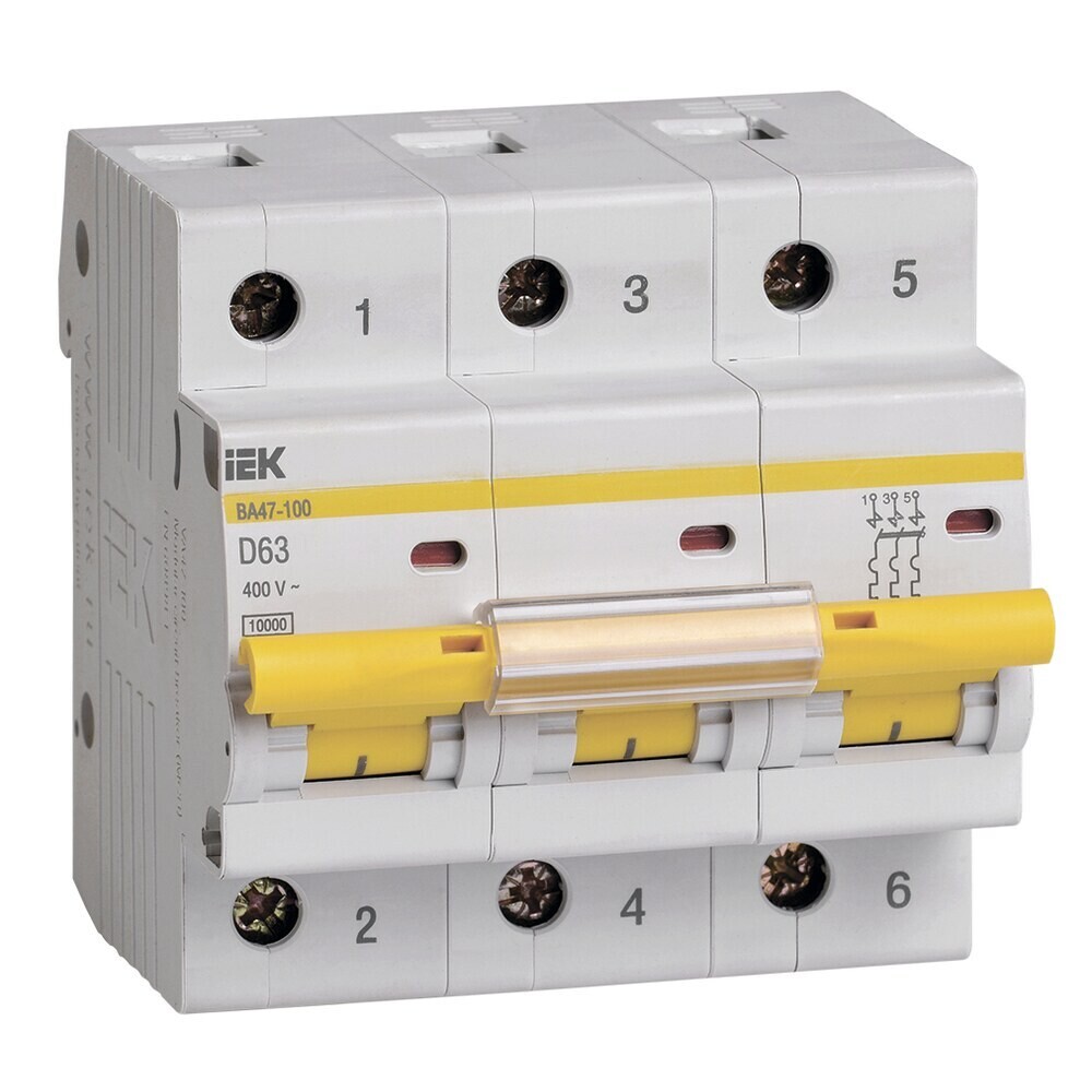 original-19608.jpg Автоматический выключатель модульный IEK Karat ВА47-100 3P 63А тип D 10 кА 400 В (MVA40-3-063-D) — изображение 1