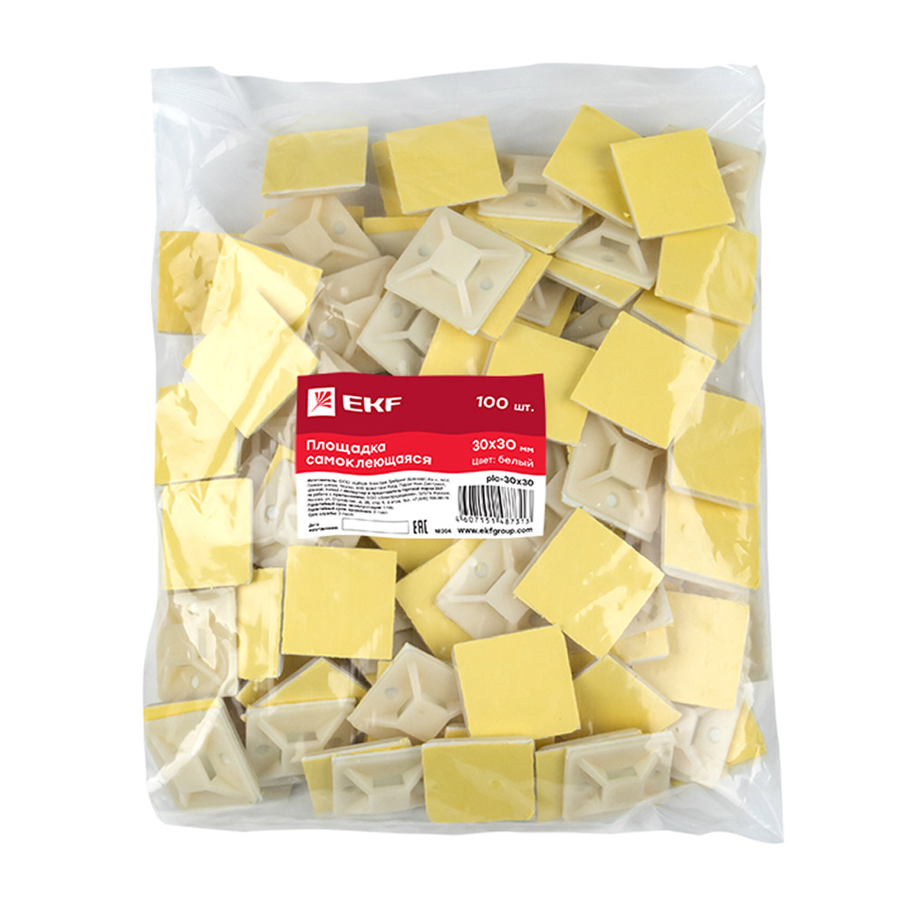 original-19811.jpg Площадка для крепления стяжек EKF PROxima 30х30 мм самоклеящаяся белая (100 шт.) (plc-30х30) — изображение 1