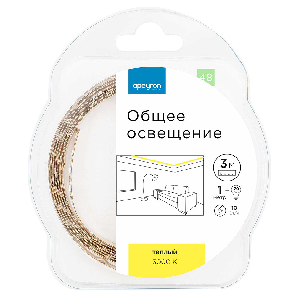 original-19914.jpg Лента светодиодная SMD 5050 3000К 12 В 12 Вт/м 3 м IP20 Apeyron (48ОО) — изображение 1