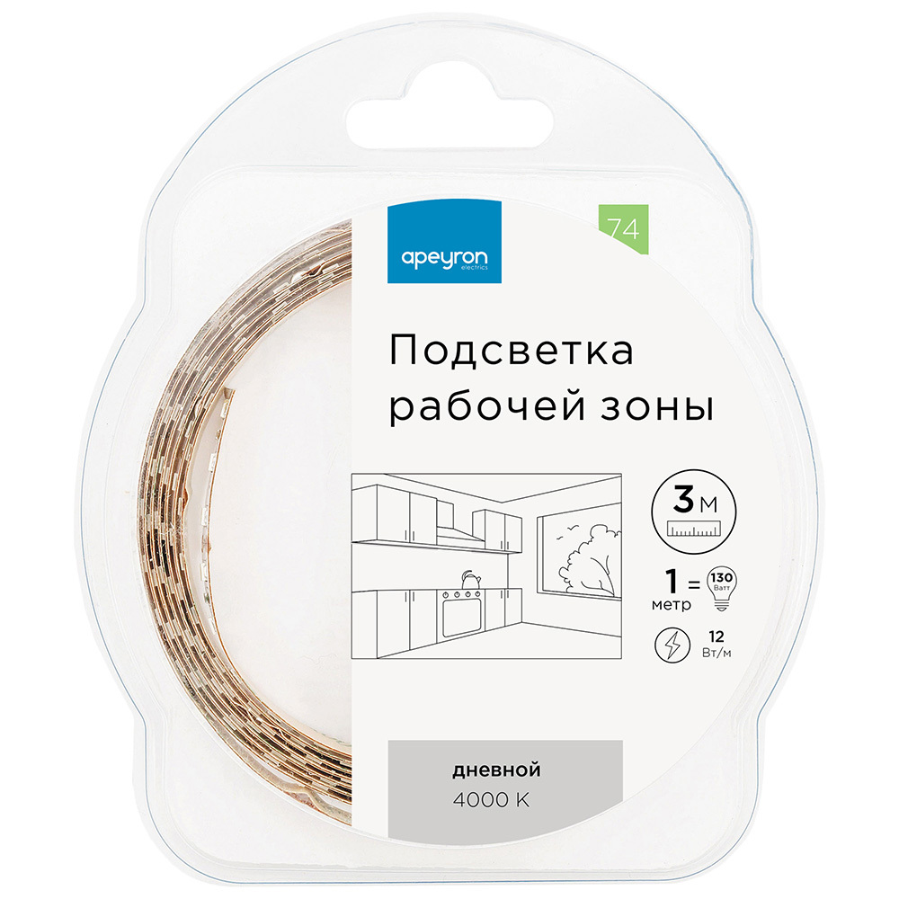original-19916.jpg Лента светодиодная SMD 2835 4000К 12 В 12 Вт/м 3 м IP20 Apeyron (74ПРЗ) — изображение 1