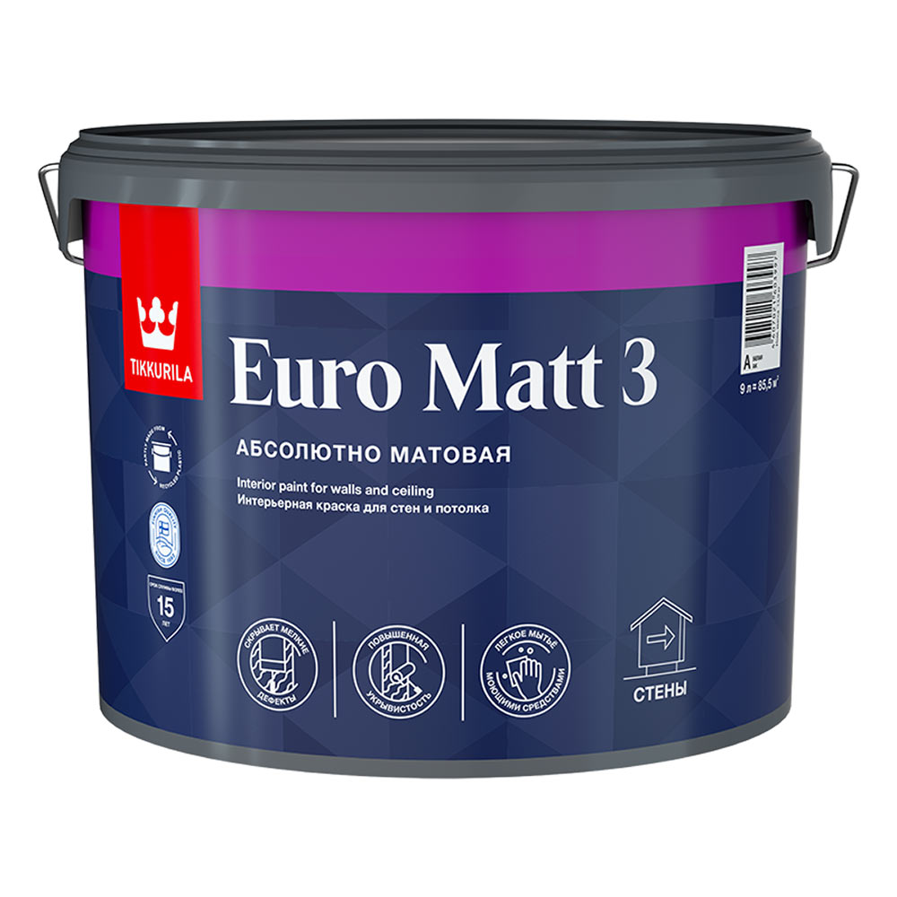 original-19917.jpg Краска интерьерная Tikkurila/Tikkivala Euro Matt 3 база А белая 9 л — изображение 1
