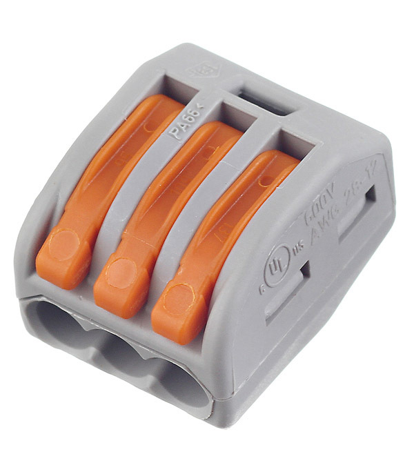 original-20119.jpg Клемма на 3 провода Wago 0,08-2,5 кв.мм с рычажками без пасты (50 шт.) (222-413/2651) — изображение 1