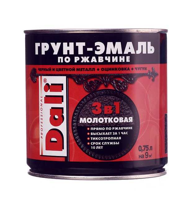 original-20276.jpg Грунт-эмаль по ржавчине 3в1 Dali черная молотковая глянцевая 0,75 л — изображение 1
