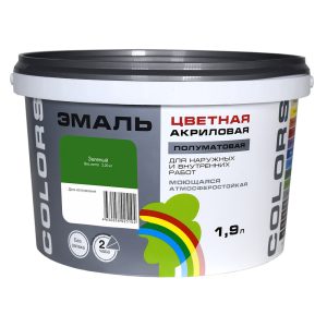 Эмаль универсальная акриловая Радуга Colors зеленая полуматовая 1,9 л