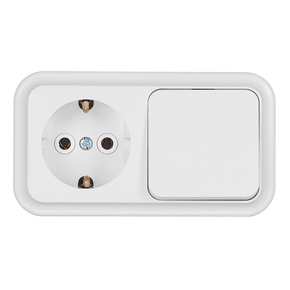 original-20415.jpg Блок выключатель и розетка Svet одноклавишный накладной белый (EV0362-5120) — изображение 1