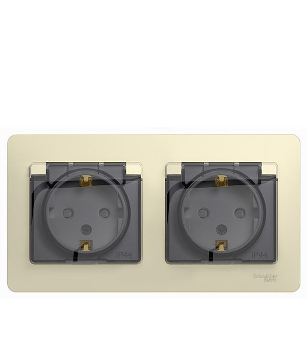 original-20975.jpg Розетка Systeme Electric Glossa встраиваемая бежевая со шторками с крышкой (GSL000247) — изображение 1