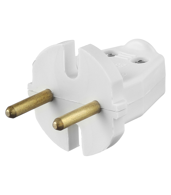 original-20976.jpg Вилка прямая без заземления 6 А 220 В белая (0103-00011) — изображение 1