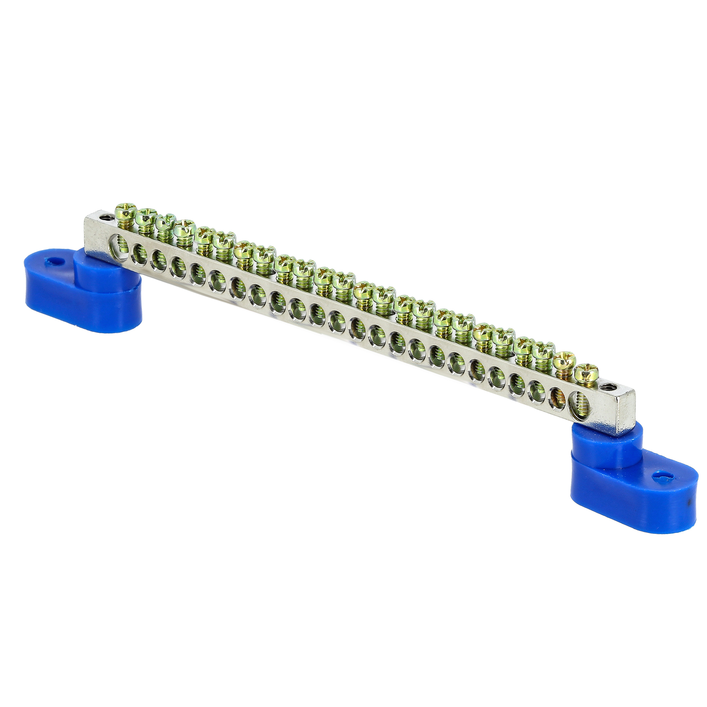 original-21379.jpg Шина нулевая на 2-х угловых изоляторах EKF PROxima 6х9 мм 24 отверстия синяя (10 шт.) (sn1-63-24-2) — изображение 1