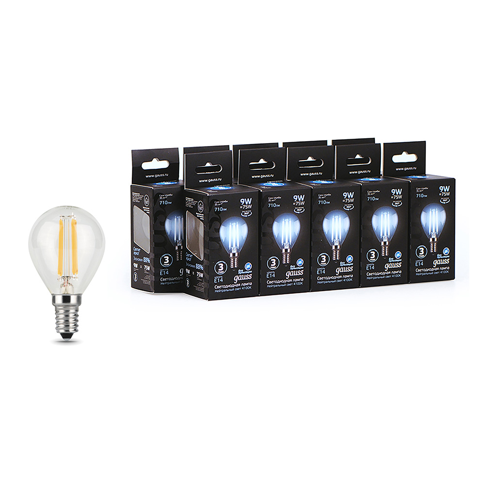 original-2152.jpg Лампа светодиодная филаментная Gauss E14 4100К 9 Вт 150-265 В шар прозрачная (10 шт.) — изображение 1
