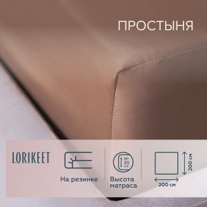 Простыня на резинке 200х200х30 см сатин латте Lorikeet Solo
