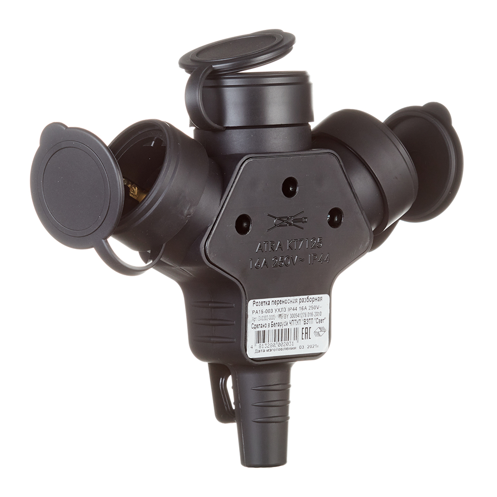 original-2180.jpg Розетка штепсельная Svet тройная с заземлением IP44 черная — изображение 1