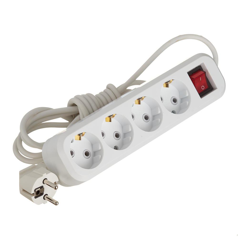 original-23066.jpg Удлинитель Stekker 4 розетки 3 м ПВС 3х0,75 кв.мм 10 А 2,2 кВт с кнопкой белый (39524) — изображение 1