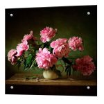 Панель стеновая закаленное стекло для кухни 600х600х4 мм пионы